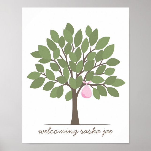Póster Árbol de firma para bebés - Rosa (Frente)