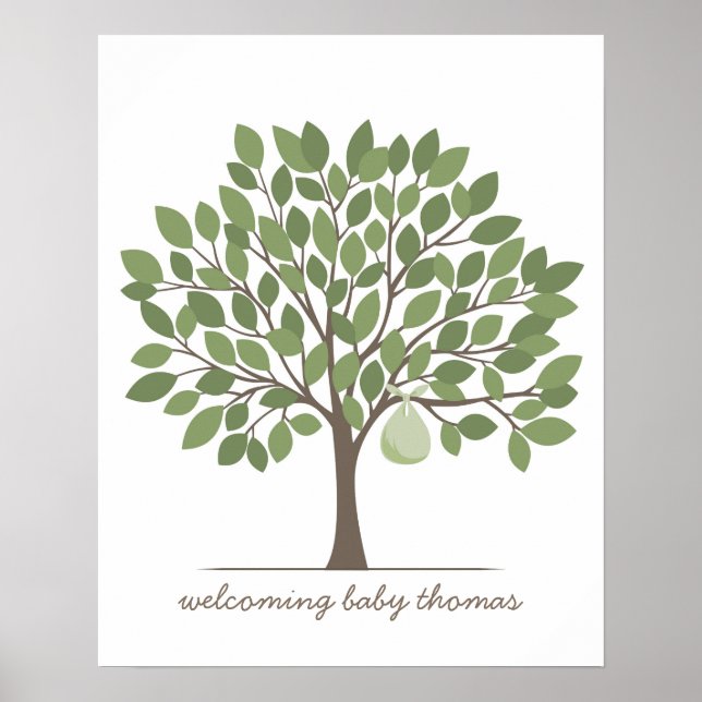 Póster Árbol de firmas para bebé - Grande - Verde (Frente)