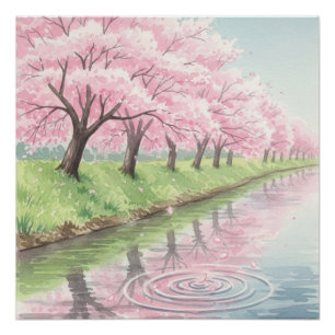 Póster Árbol de flor de cerezo en acuarela rosa pastel es