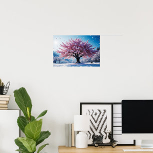 Póster Árbol de Flor de Cerezo Surrealista en un Paisaje