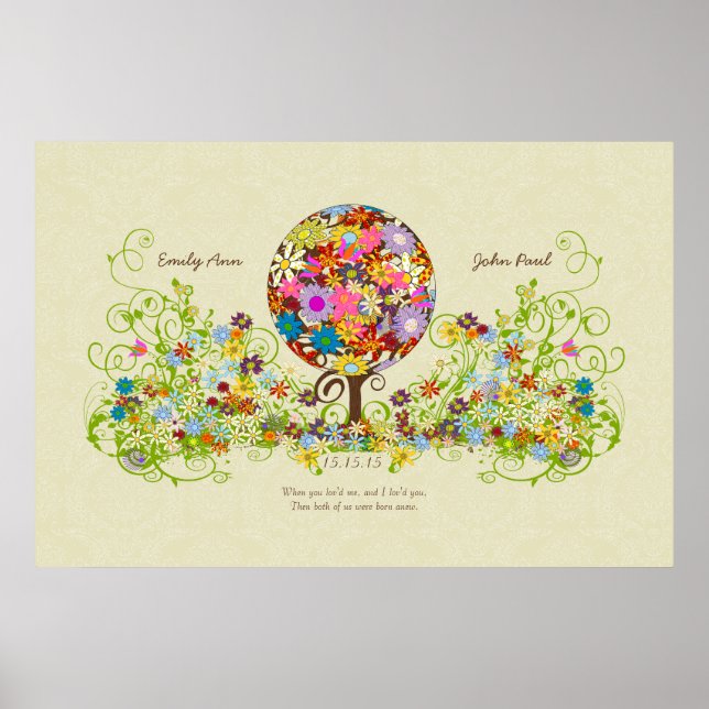 Póster Árbol de flor de círculo Damasco delgado Imprimir  (Frente)