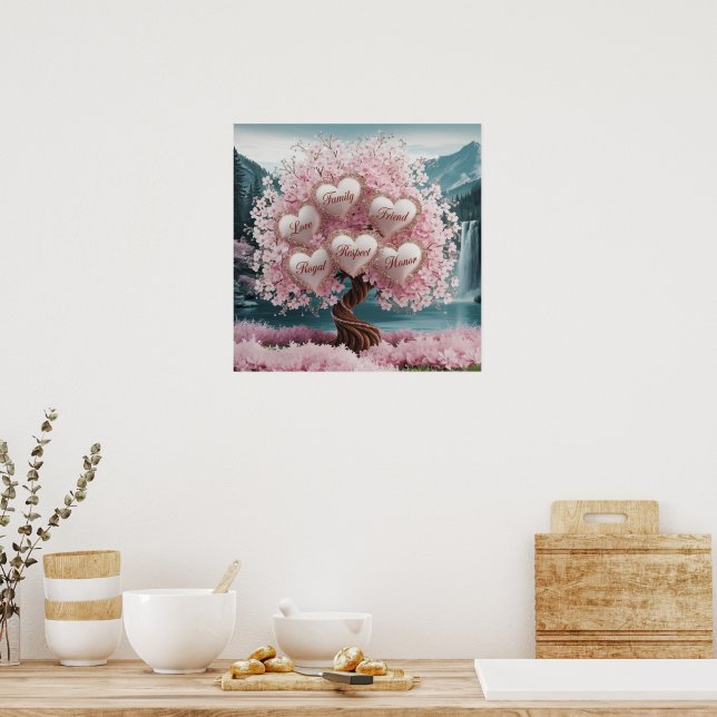 Póster Árbol de flores de cerezo 3D con Purpurina y entre (Cocina)