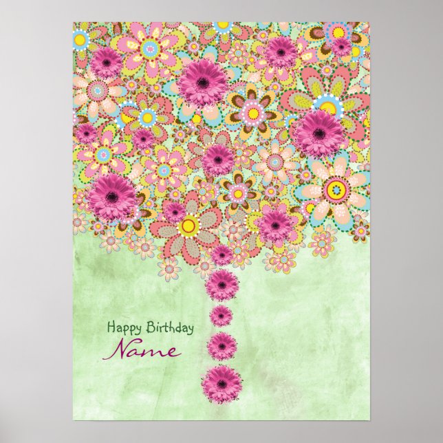 Póster Árbol de flores rosadas Blossom - cumpleaños (Frente)