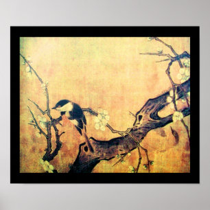 Póster ÁRBOL DE FLORES Y PÁJAROS DE PRIMAVERA Amarillo Ma