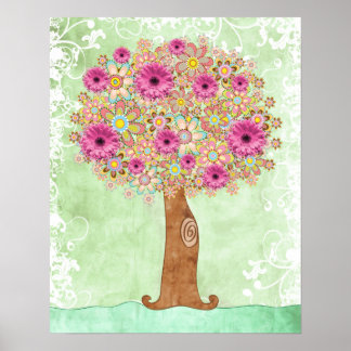 Póster Árbol de flores y poster floral verde - TBA