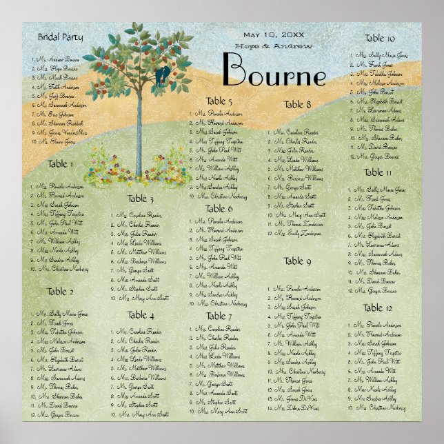 Póster Árbol de fruta de época Amo Boda de pájaros (Frente)