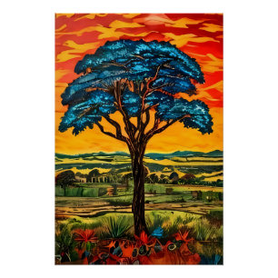Póster Árbol de Fuego Azul