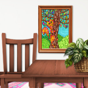 Póster Árbol de gato a rayas colorido Dibujo animado dive