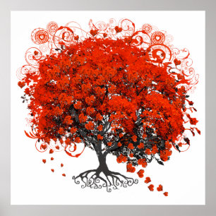 Póster Árbol de Hoja de Corazón Rojo