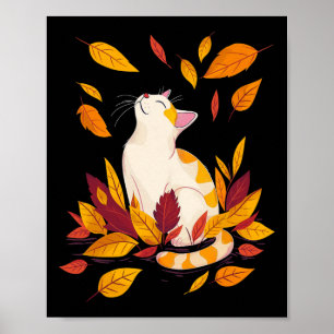 Póster Árbol de hojas de otoño de gato Hola Día de Acción