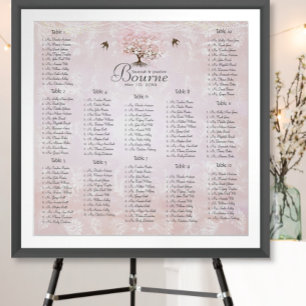 Póster Árbol de hojas del corazón rosado del bosque