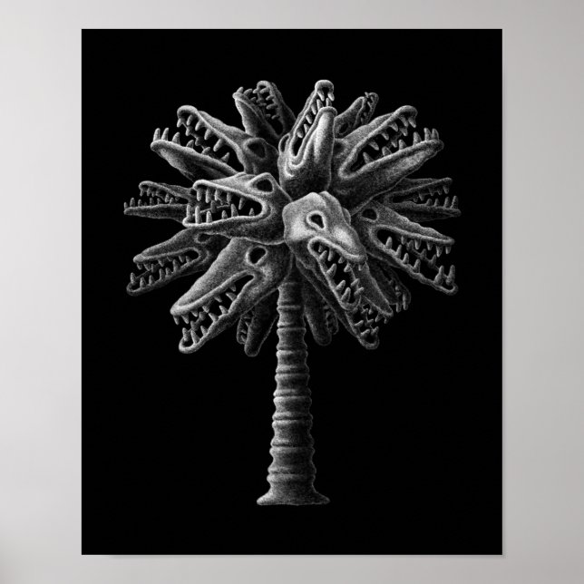 Póster Árbol de horror de cráneo gótico blanco negro (Frente)