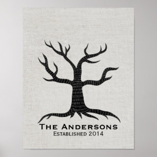 Póster Árbol de Huella Dactilar Reunión Familiar Lino Ele