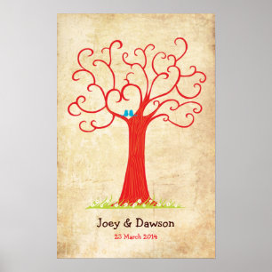 Póster Árbol de huellas dactilares Boda de corazón (Vinta