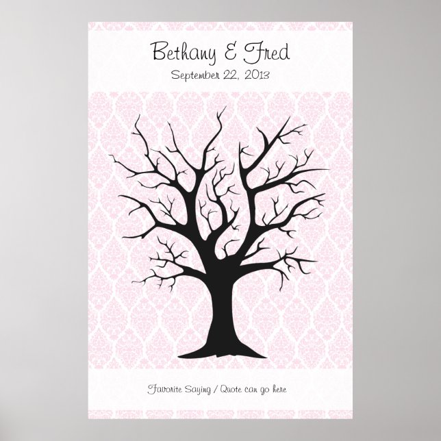 Póster Árbol de huellas dactilares C con Damask Pink1 - 4 (Frente)