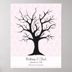 Póster Árbol de huellas dactilares C con rosa damasco1 - 