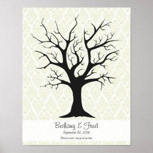 Póster Árbol de huellas dactilares C con verde Damask - 1