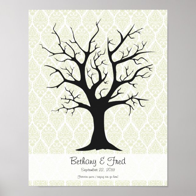 Póster Árbol de huellas dactilares C con verde Damask - 1 (Frente)