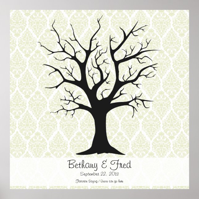 Póster Árbol de huellas dactilares C con verde Damask - 4 (Frente)