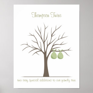 Póster Árbol de huellas dactilares de bebé - Gemelos