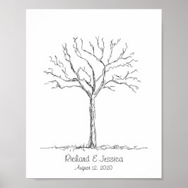Póster Árbol de huellas dactilares de boda, libro de invi