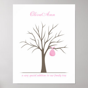 Póster Árbol de huellas dactilares del bebé - Rosa