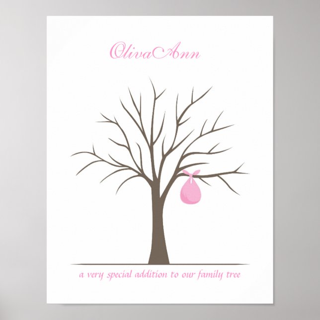 Póster Árbol de huellas dactilares del bebé - Rosa (Frente)