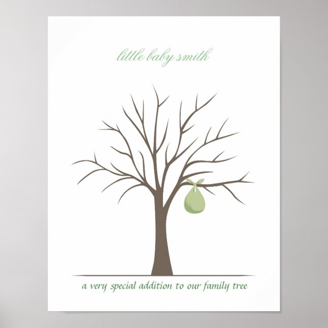 Póster Árbol de huellas dactilares del bebé - Verde (Frente)