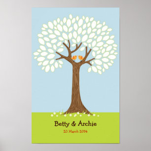 Póster Árbol de huellas dactilares / firmas con boda de t