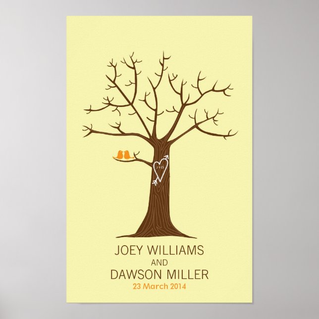 Póster Árbol de huellas dactilares rusas Boda con aves am (Frente)
