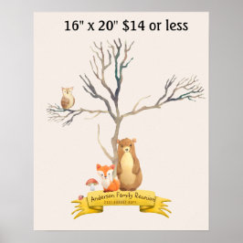 Póster Árbol de huellas digitales Baby Shower WOODLAND An