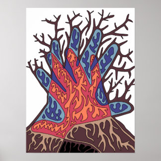 Póster Árbol de invierno abstracto lleno de fuego y agua