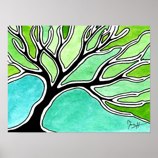 Póster Árbol de invierno en tonos verdes (Frente)