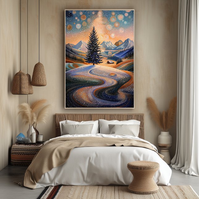 Póster Árbol de invierno estrellado en estilo puntillista (Subido por el creador)