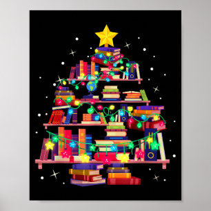 Póster Árbol de la Biblioteca de Navidad Amor Leyendo Lib