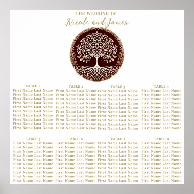 Póster Árbol de la Vida Asiento Celta Rústico Rojo Oscuro (Frente)