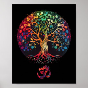 Póster Árbol de la Vida con Símbolo Om Yoga 