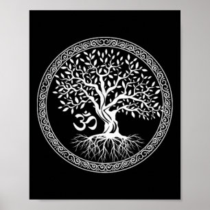 Póster Árbol De La Vida Con Símbolo Om Yoga Zen Meditació