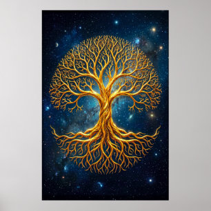 Póster Árbol De La Vida Cósmico Azul Etéreo Místico Brill
