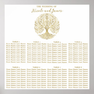 Póster Árbol de la Vida Crema Dorada Asientos de Boda Cel