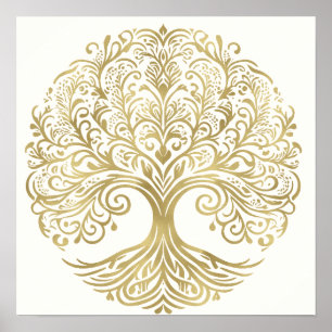 Póster Árbol de la Vida Crema y Oro Boda Celta