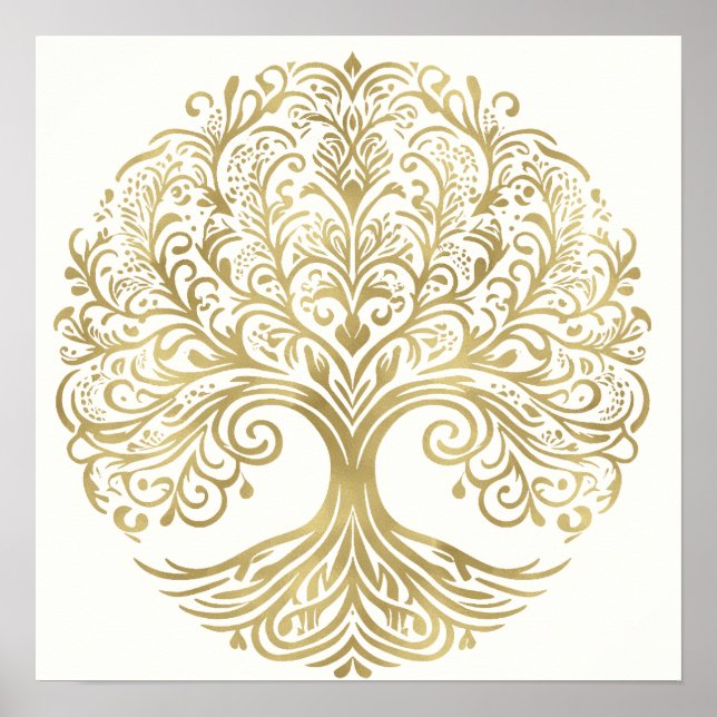 Póster Árbol de la Vida Crema y Oro Boda Celta (Frente)