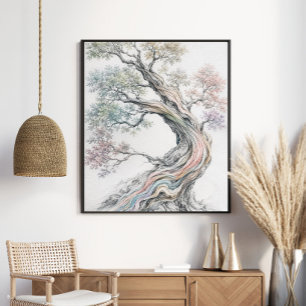 Póster Árbol de la Vida Elegante Arcoíris   Grafito Paste