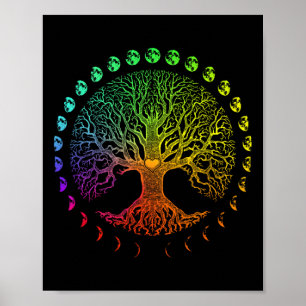 Póster Árbol de la Vida Fases de la Luna Regalo