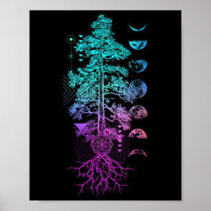 Póster Árbol De La Vida Fases De La Luna Yoga Chakra Rega