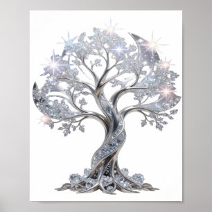 Póster Árbol de la vida plateado clásico