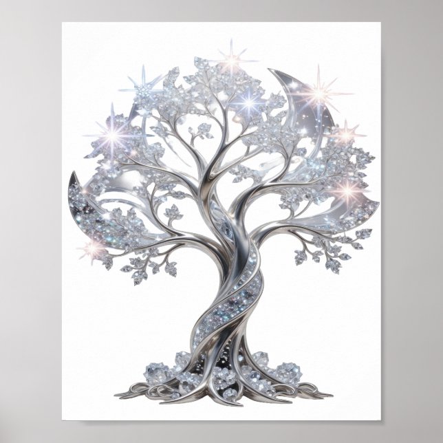Póster Árbol de la vida plateado clásico (Frente)
