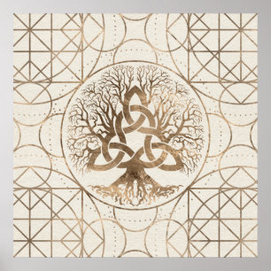 Póster Árbol de la vida - Yggdrasil con oro del pastel de