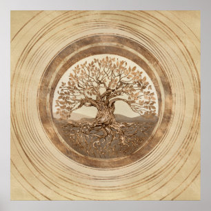 Póster Árbol de la vida - Yggdrasil Pastel Gold