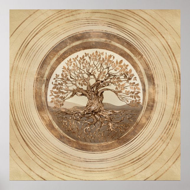 Póster Árbol de la vida - Yggdrasil Pastel Gold (Frente)